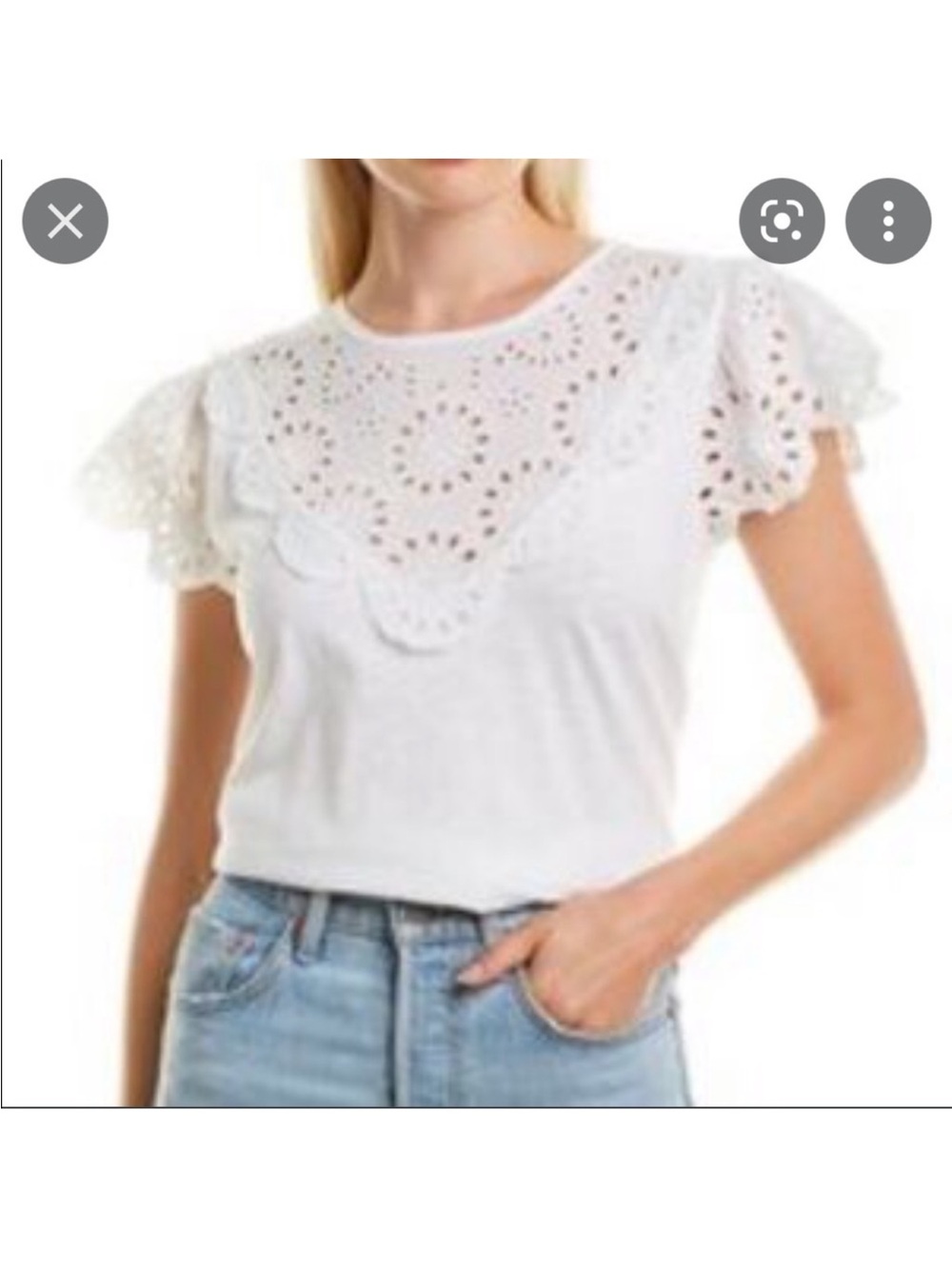 Jcrew embroidered eyes flutter sleeve tee 100% cotton